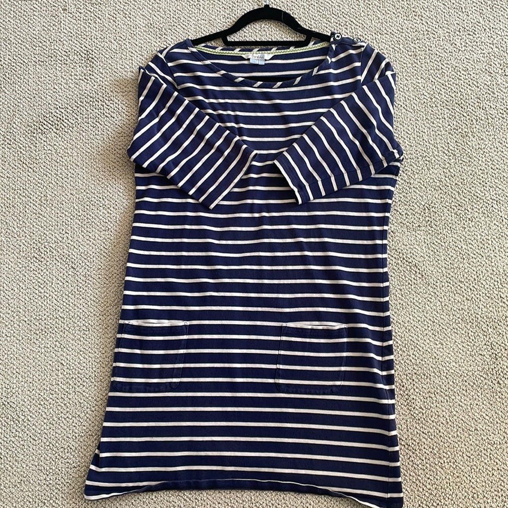 Boden Nautical Stripe Crew Neck Cruise Comfy Front Pocket 3/4 Sleeve Dress